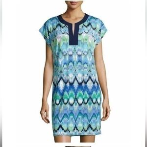 Laundry By Shelly Segul Geometric Print Sleeveless Dress Size Small Blue/Pink